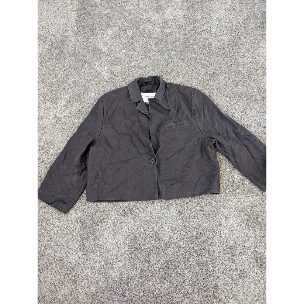 American Eagle Faded Black Linen‎ Blend Cropped Blazer Jacket XL